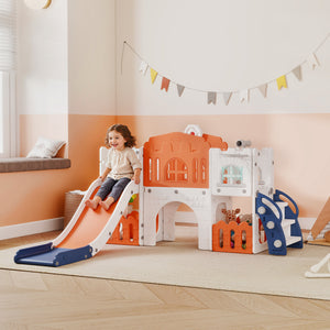 Toboggan 7 en 1 pour tout-petits avec panier de basket, structure d'escalade, télescope, tunnel et volant