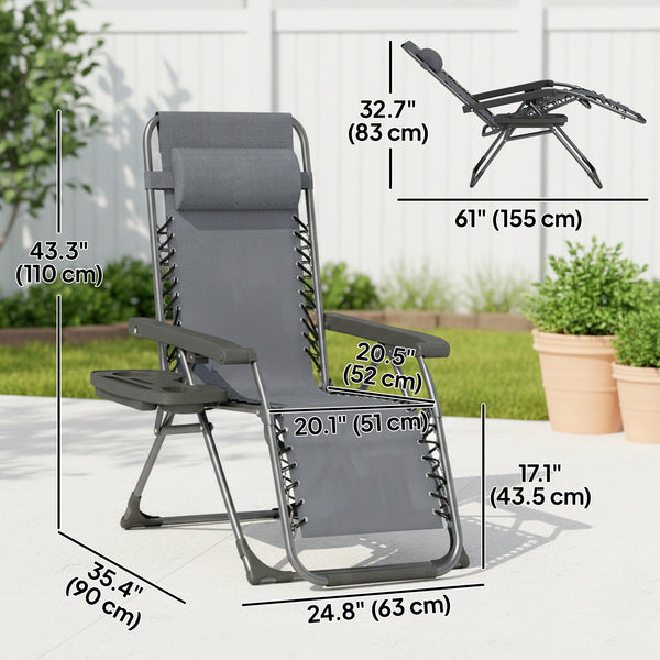 Ensemble de 2 chaises longues d'extérieur pliantes et inclinables, avec porte-gobelet et appui-tête, gris foncé