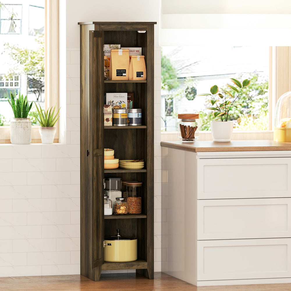 Armoire de rangement de cuisine style ferme 67" avec porte de grange et étagères réglables, marron