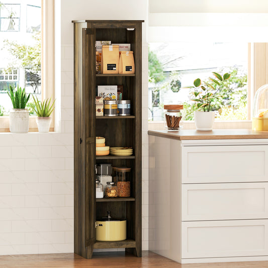 Armoire de rangement de cuisine style ferme 67" avec porte de grange et étagères réglables, marron