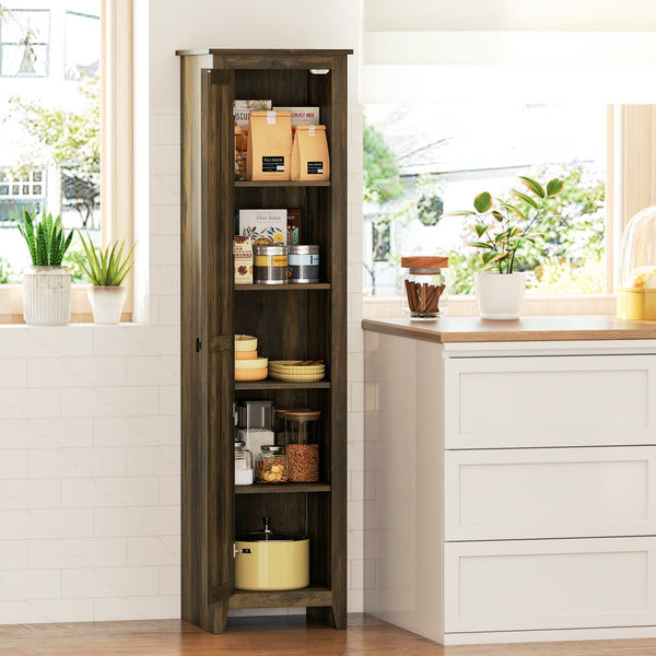 Armoire de rangement de cuisine style ferme 67" avec porte de grange et étagères réglables, marron
