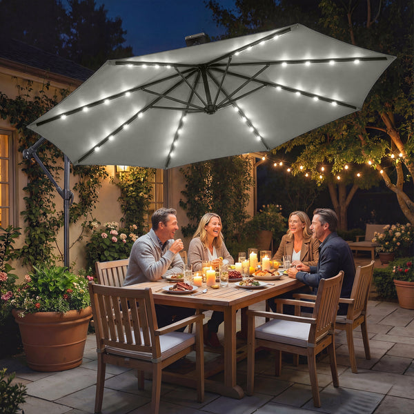 2.95 m cantilever parasol with solar lighting, protective cover, tilt and crank, grey