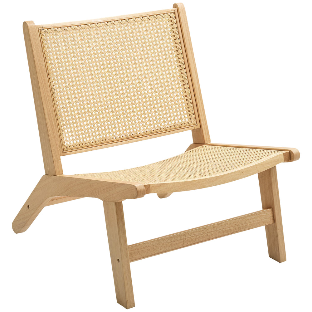 Fauteuil d'appoint en rotin avec cadre en bois d'hévéa, couleur naturelle