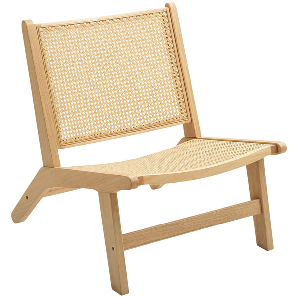 Fauteuil d'appoint en rotin avec cadre en bois d'hévéa, couleur naturelle
