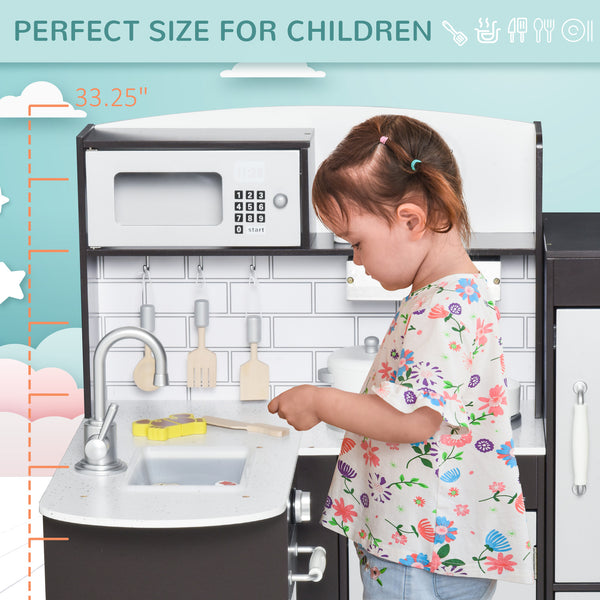 Cuisine pour enfants avec fontaine à eau, micro-ondes et accessoires, marron foncé