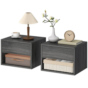 Floating Nightstand Set of 2, Wall Mounted Bedside Table with Drawer for Bedroom, Gray