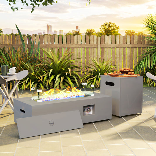 Outsunny 42" Propane Fire Pit Table, 50,000 BTU Outdoor Gas Fire Pit Table with Pop-Up Propane Tank Holder and Waterproof Cover