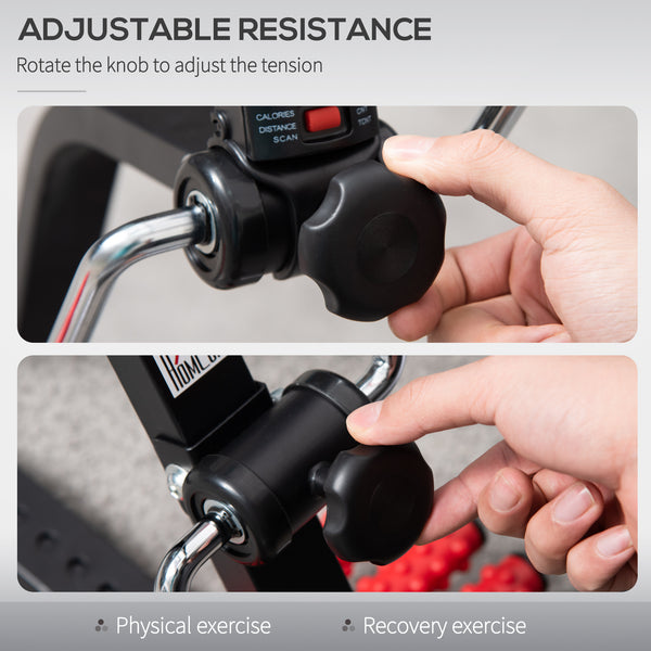 Pedal exerciser with LCD screen and massage roller for people with reduced mobility