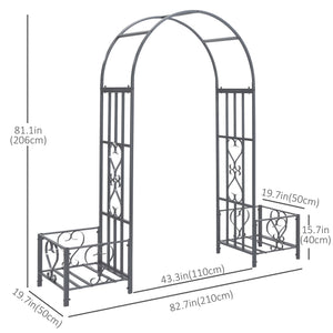 Arche de jardin en métal avec 2 jardinières, gris foncé
