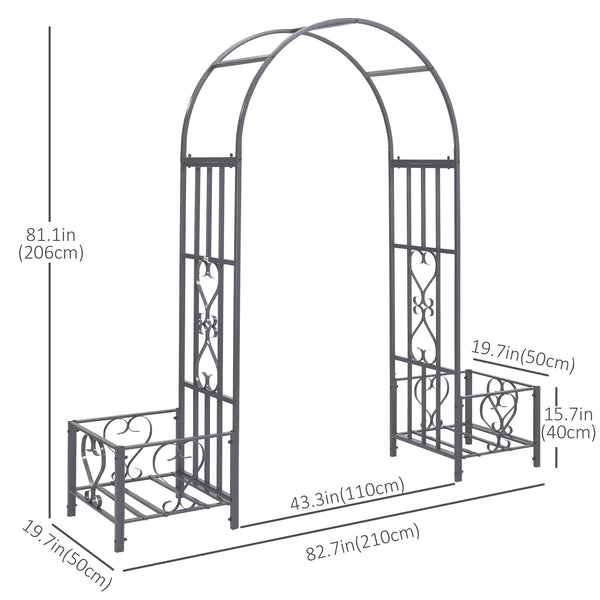 Arche de jardin en métal avec 2 jardinières, gris foncé