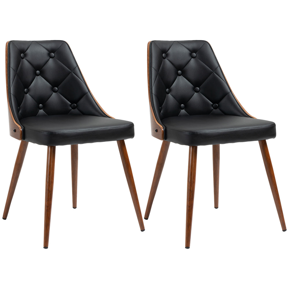 Lot de 2 chaises de salle à manger capitonnées, assises rembourrées en similicuir et pieds en acier, noires