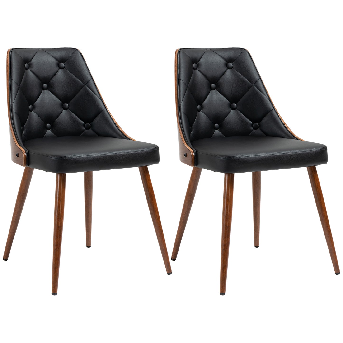 Lot de 2 chaises de salle à manger capitonnées, assises rembourrées en similicuir et pieds en acier, noires
