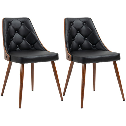 Lot de 2 chaises de salle à manger capitonnées, assises rembourrées en similicuir et pieds en acier, noires