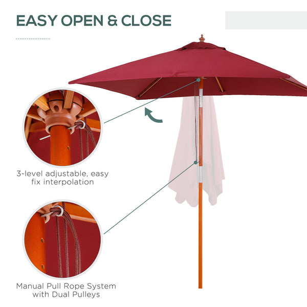 6.6-foot square parasol with tilt mechanism, burgundy red 
