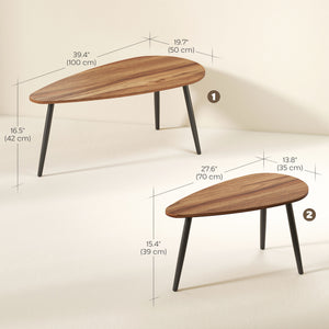 Ensemble de 2 tables basses industrielles avec pieds en acier, marron