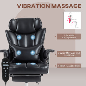 Fauteuil de bureau massant avec vibration à 6 points, repose-pieds et soutien lombaire, noir