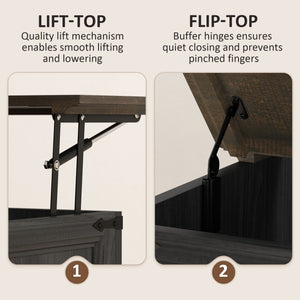 Coffee table with lift-top and charging station in country style, black wood look.