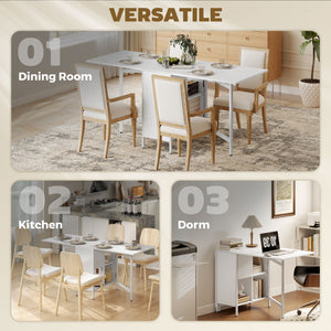 Multifunctional folding table with retractable shelves, white