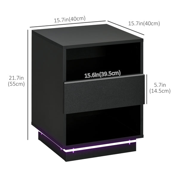 Table de chevet avec éclairage LED et télécommande, noir