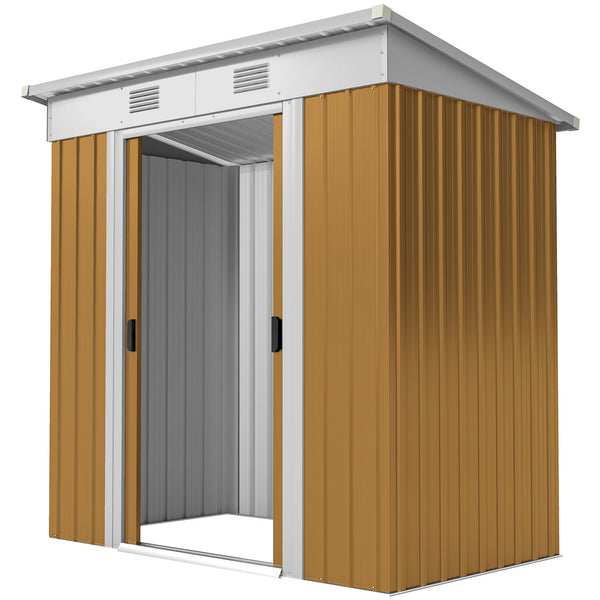 Abri de jardin en métal avec portes coulissantes verrouillables et aérations, jaune