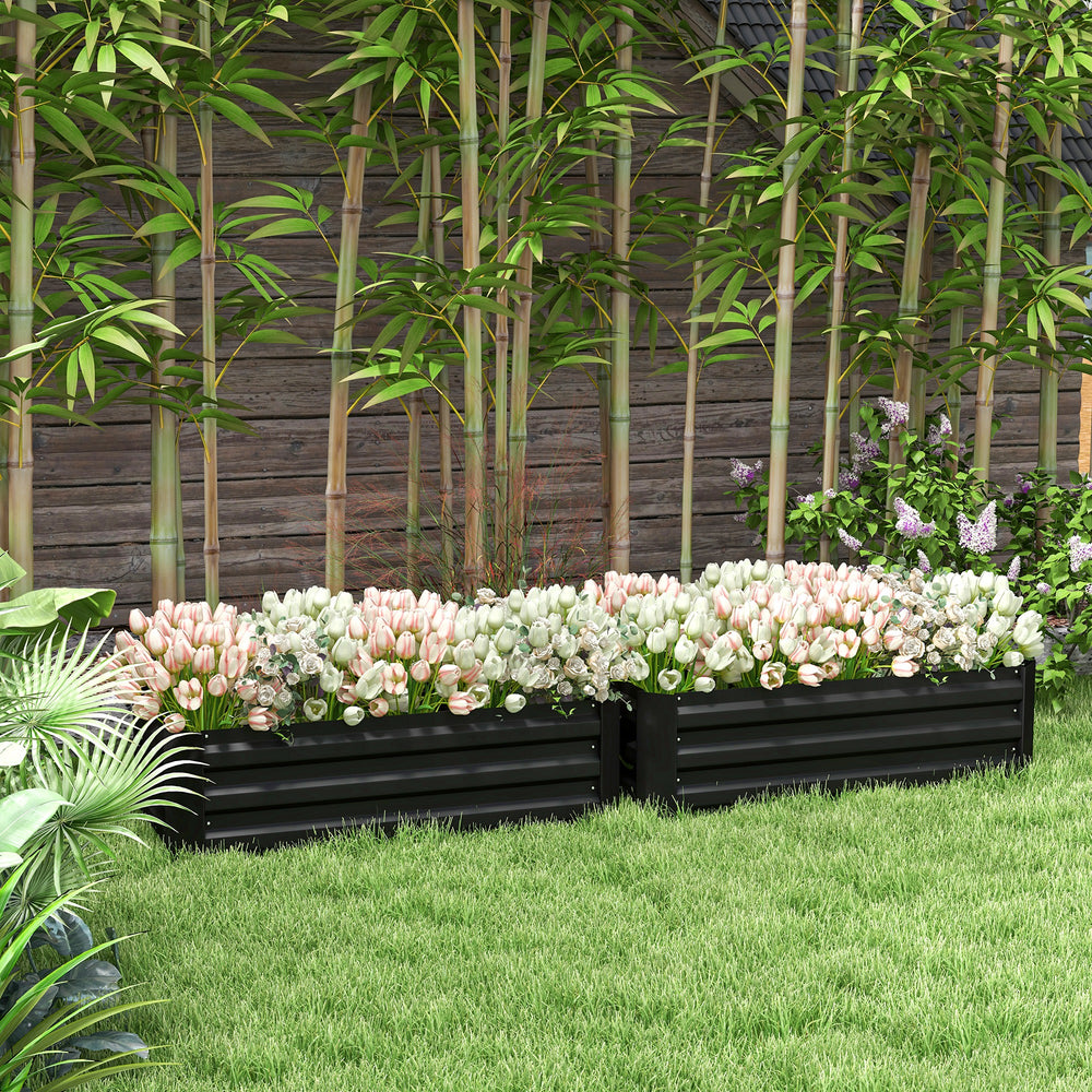 Set of 2 raised steel planters, black 