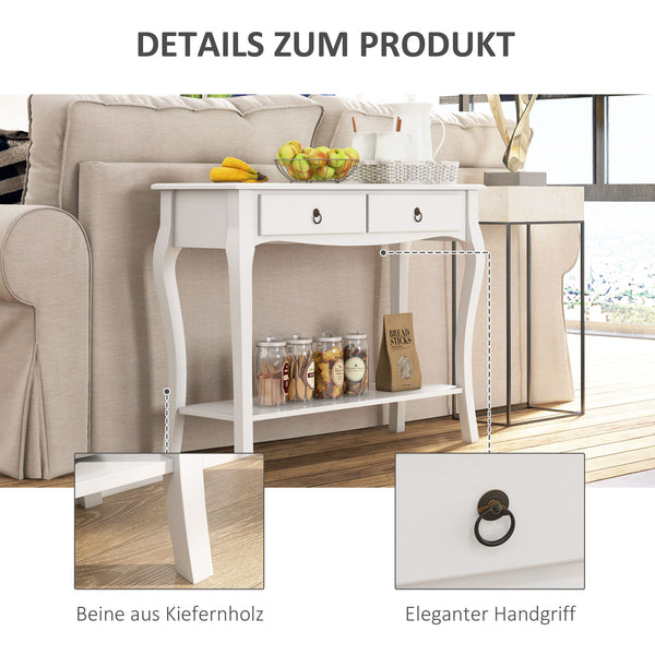 Modern Entryway Console Table with 2 Drawers and Lower Shelf, for Living Room, Hallway, Ivory White