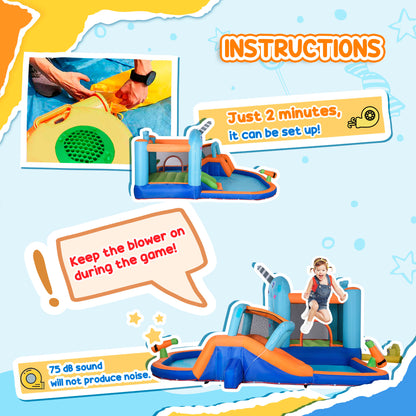 5 in 1 Narwhal Style Inflatable Water Slide for Kids with Slide, Trampoline, Pool, Water Gun, Climbing Wall, Carry Bag, 450W Air Blower
