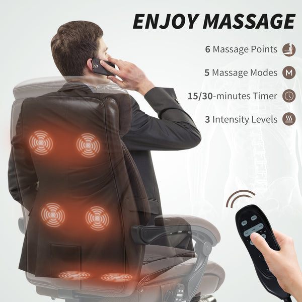 6-point massage office chair with remote control, dark brown