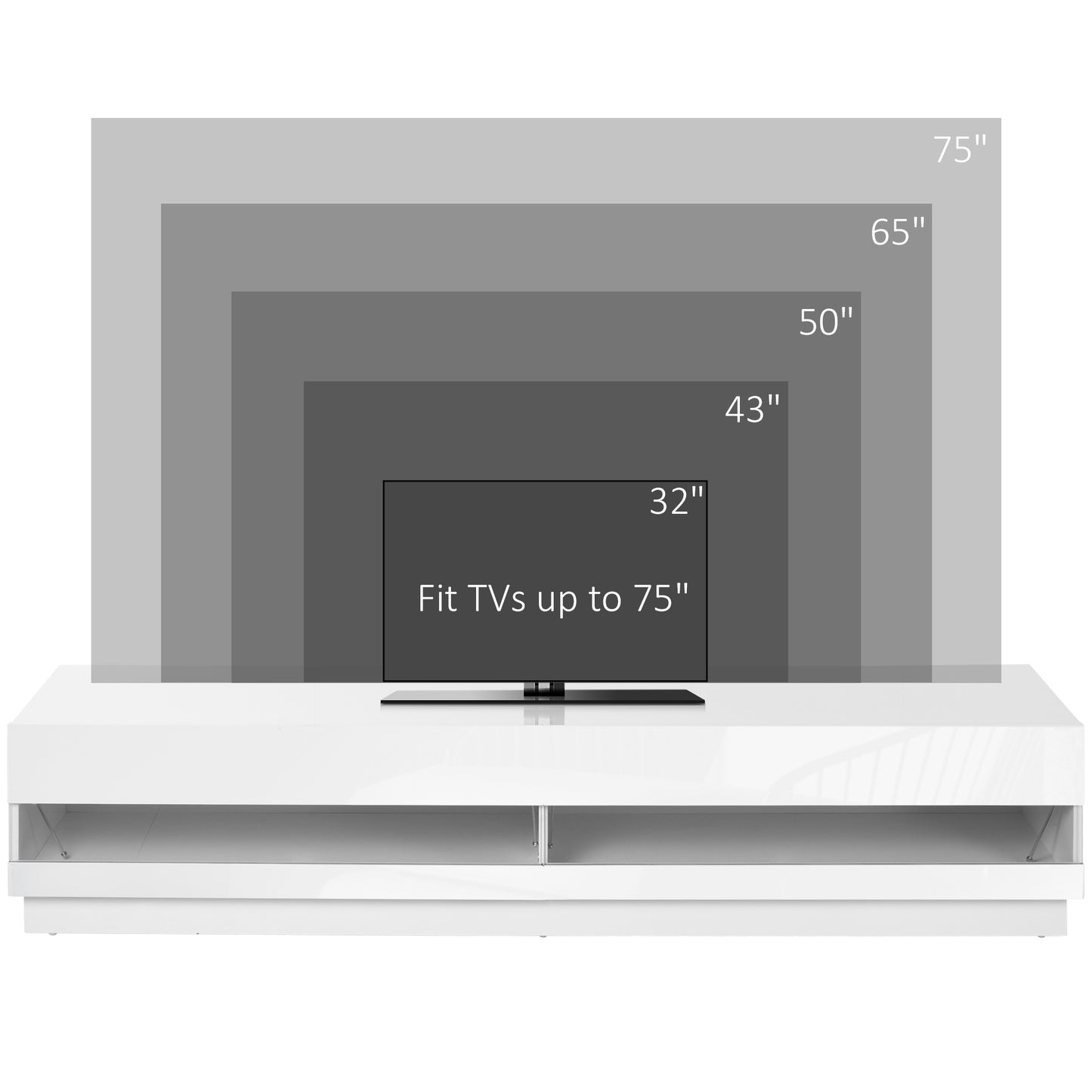 HOMCOM Illuminated TV Stand for TVs up to 75 inches, TV Cabinet with Storage for Living Room, Glossy White