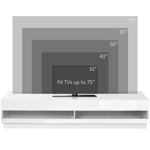 Meuble TV éclairé pour téléviseurs jusqu'à 75 pouces avec rangement pour salon, blanc brillant