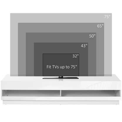 HOMCOM Illuminated TV Stand for TVs up to 75 inches, TV Cabinet with Storage for Living Room, Glossy White