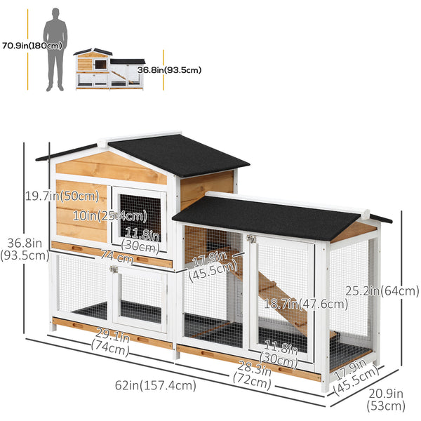 2-tier wooden rabbit hutch with ramp and outdoor run