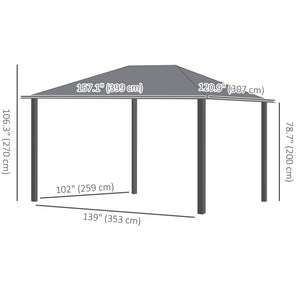 13' x 10' Hardtop Gazebo with Netting Sidewalls and Curtains, Galvanized Steel Outdoor Gazebo Canopy for Garden