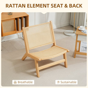 Fauteuil d'appoint en rotin avec cadre en bois d'hévéa, couleur naturelle