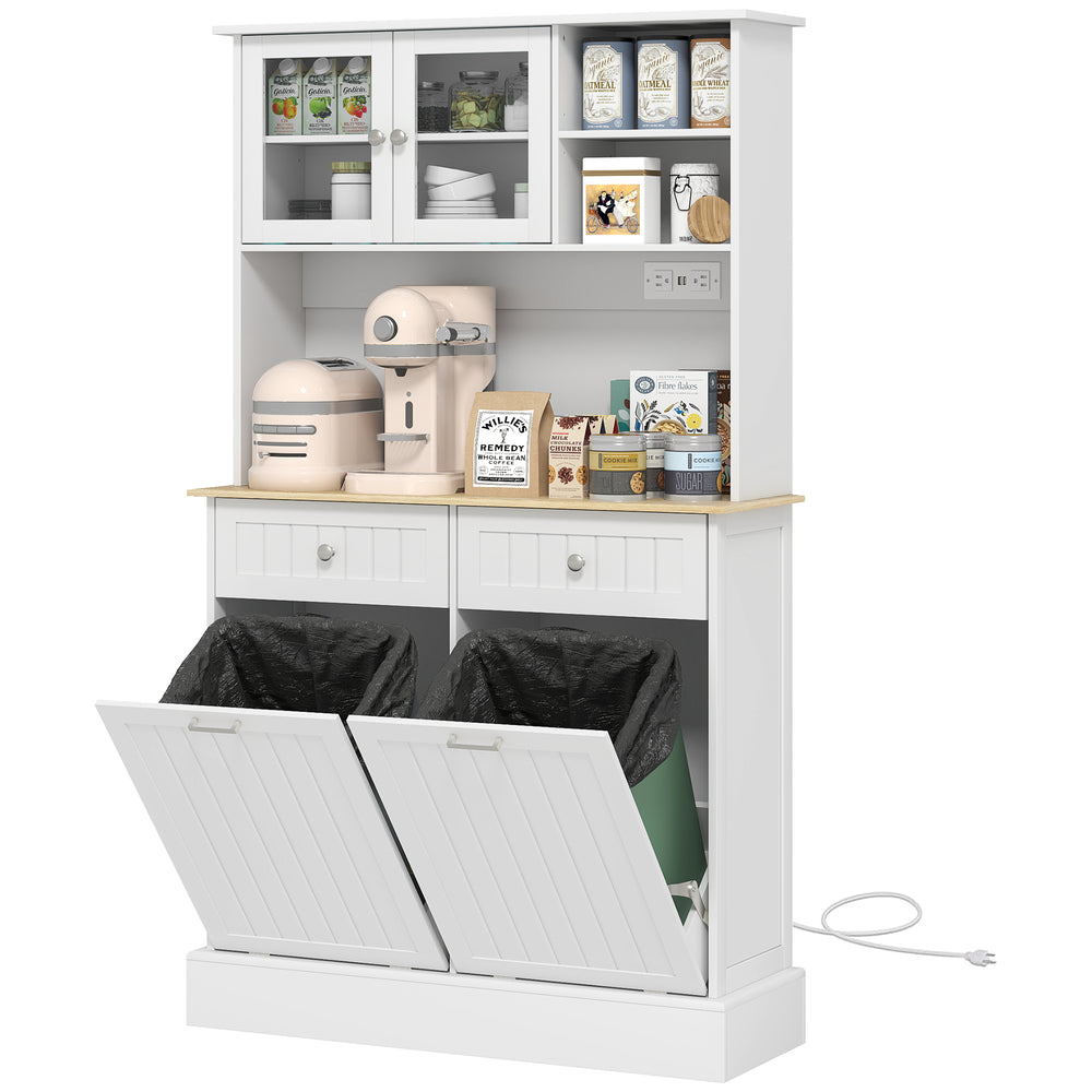 Meuble de cuisine avec station de charge et 2 placards basculants, blanc