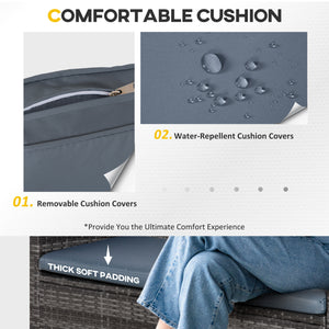 Ensemble de mobilier 4 pièces en résine tressée avec table basse en verre, gris