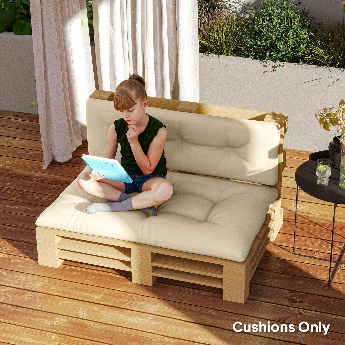 Ensemble de coussins de rechange pour palettes, 2 pièces, 9,9 cm d'épaisseur, beige