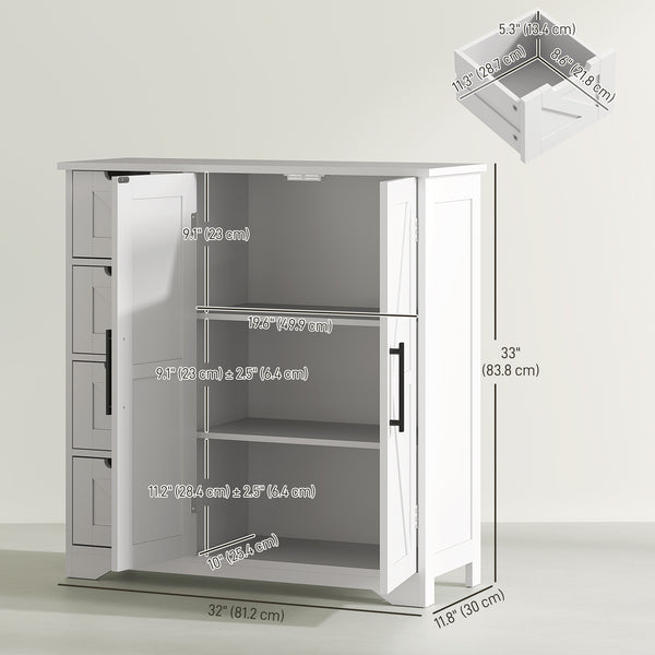 Meuble de salle de bain de style campagnard avec étagère réglable, blanc