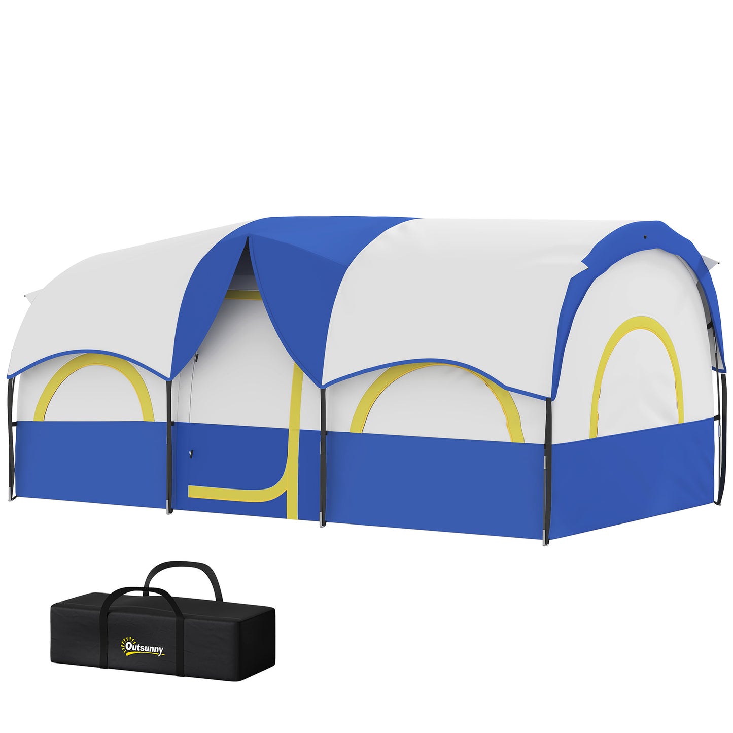 Outsunny 4-6 Person Camping Tent, 3 Room Cabin, 3000mm Waterproof &amp; UPF 30+, with Built-in Groundsheet &amp; Carry Bag, Blue