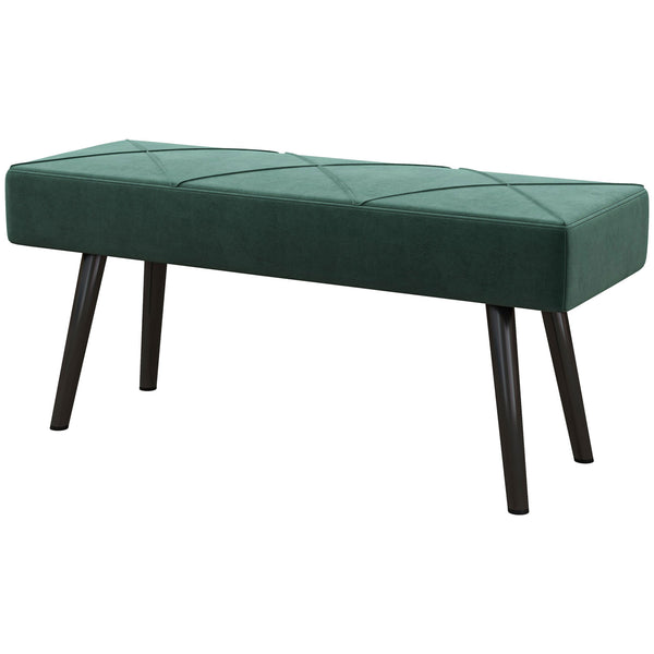 Banc de chambre rembourré moderne avec pieds en acier, vert