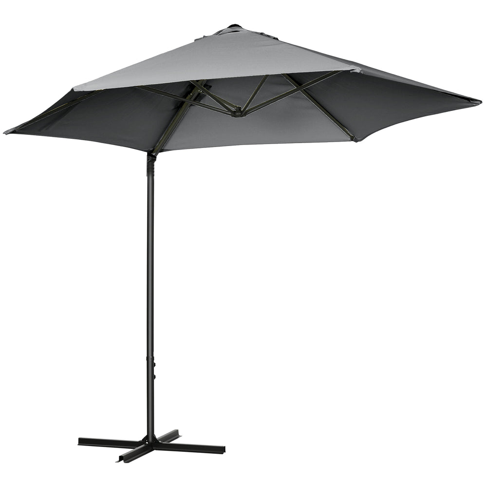 Parasol déporté de 8,5 pieds avec rotation à 360° et base en croix, gris foncé