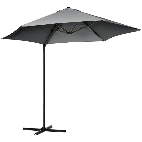 Parasol déporté de 8,5 pieds avec rotation à 360° et base en croix, gris foncé