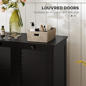 Armoire panier à linge basculant avec 2 paniers et 2 portes persiennes, noir