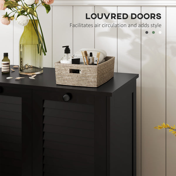 Armoire panier à linge basculant avec 2 paniers et 2 portes persiennes, noir