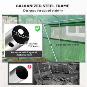 Tunnel greenhouse with galvanized steel frame, doors and windows, wind-resistant, green