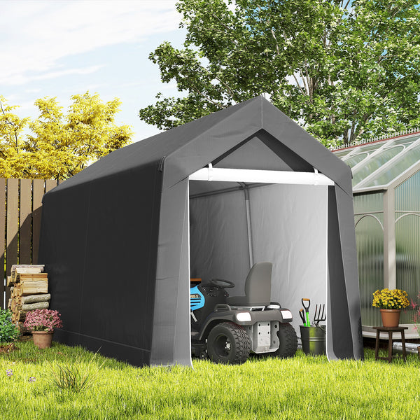 Portable garden shed with roll-up door, dark grey
