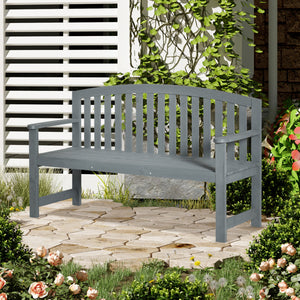 Banc d'extérieur à lattes, dossier et accoudoirs, pour jardin, parc, arrière-cour, gris
