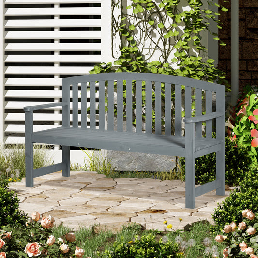 Outsunny Wooden Bench, Outdoor Bench with Slatted Design, Backrest, Armrests for Garden, Park, Backyard, Gray |