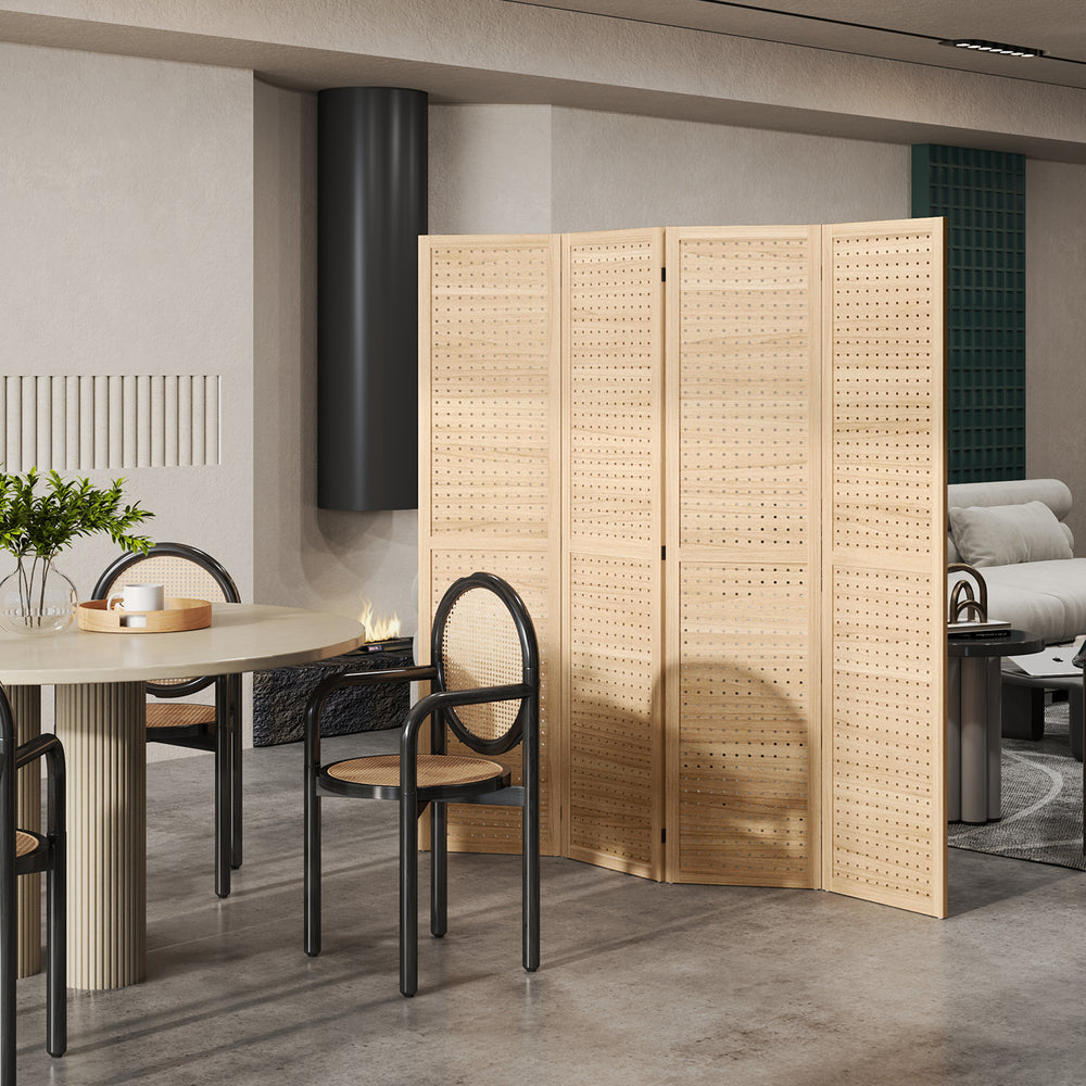Cloison de séparation 4 panneaux autoportant et pliable, naturel