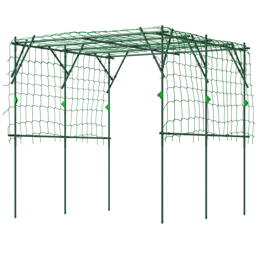 Arche de jardin pour concombres grimpants avec filet de support, vert